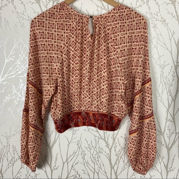 PATRONS OF PEACE Irving Adobe Tile Print Cropped Smocked Top Boho Peasant Medium - Picture 7 of 15